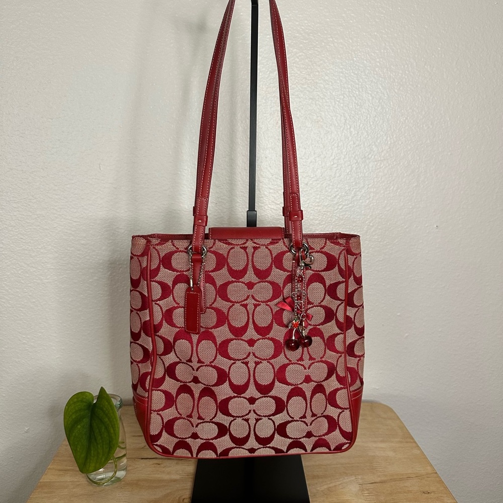 Rare y2k Coach Legacy Red Canvas Lunch Tote